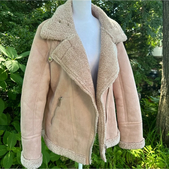 Love Token Natasha Faux Suede Sherpa Moto Jacket Medium - Picture 2 of 12